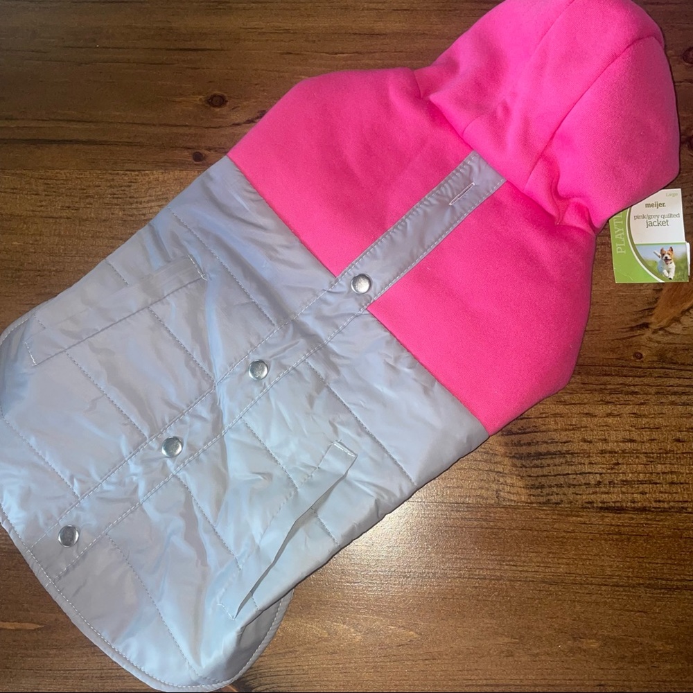 Meijer Puppy Dog Vest Quilted Warm Gray Puffer Jacket Pink Fleece Stylish New